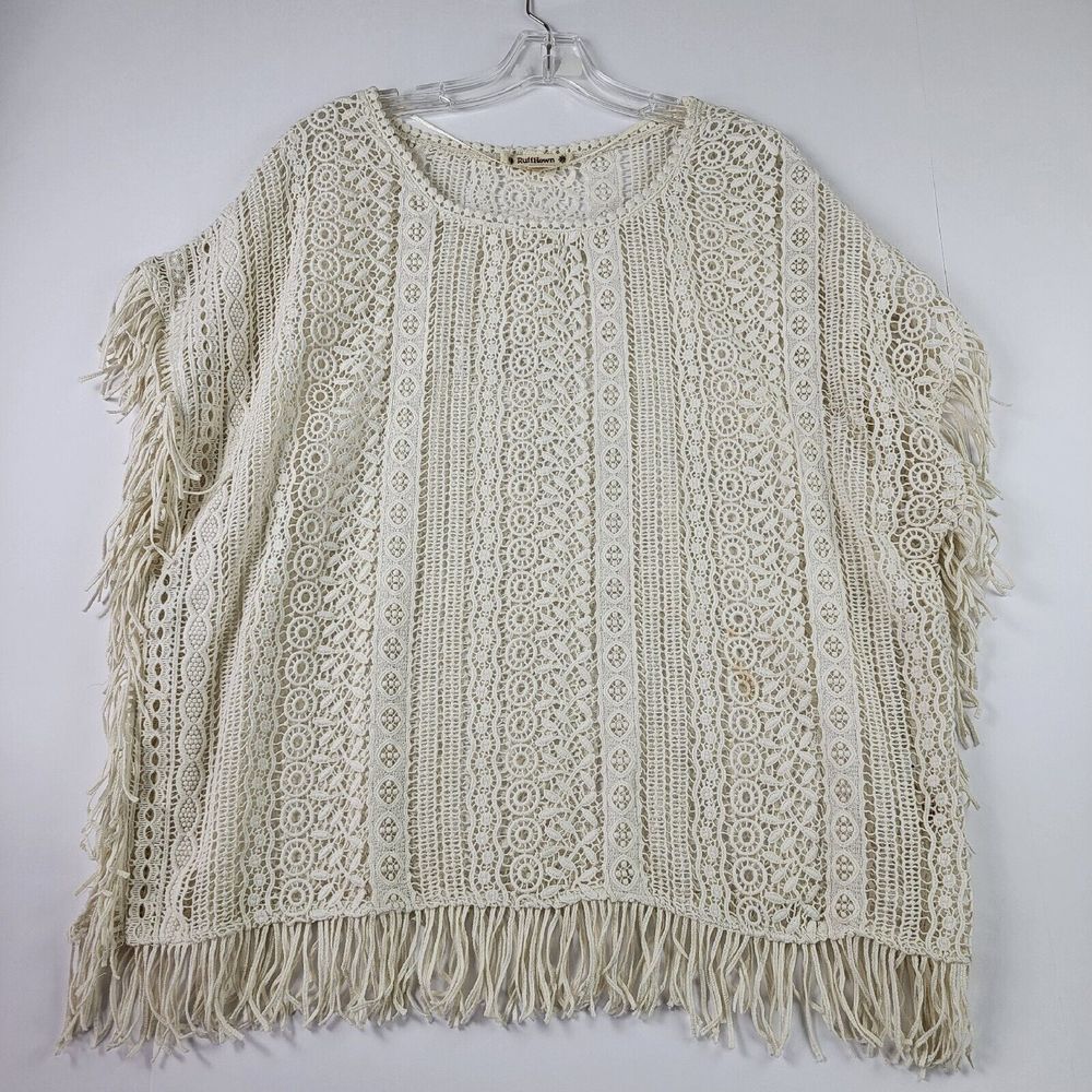 Ruff Hewn blouse Womens Size XL White Lace Crochet sleeveless poncho beach